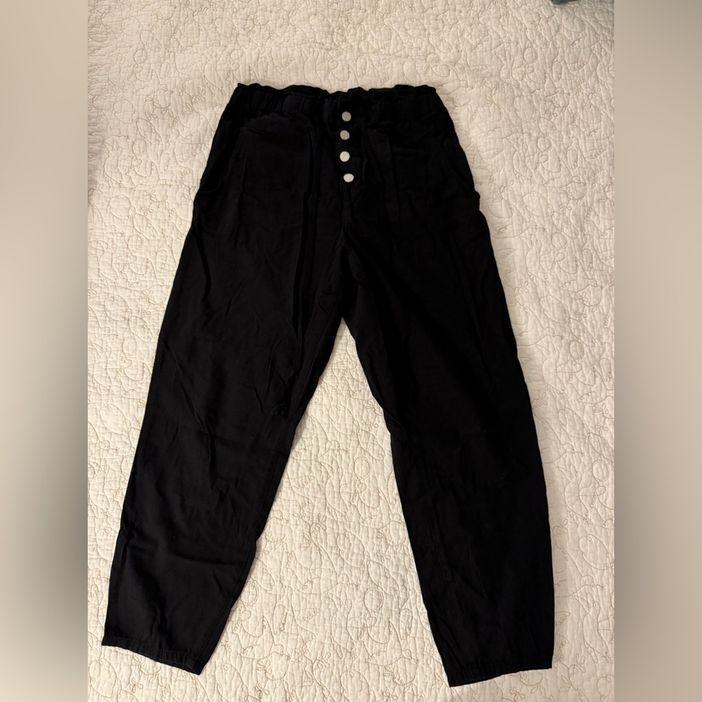 Black High-Waisted Pants with Button Detail